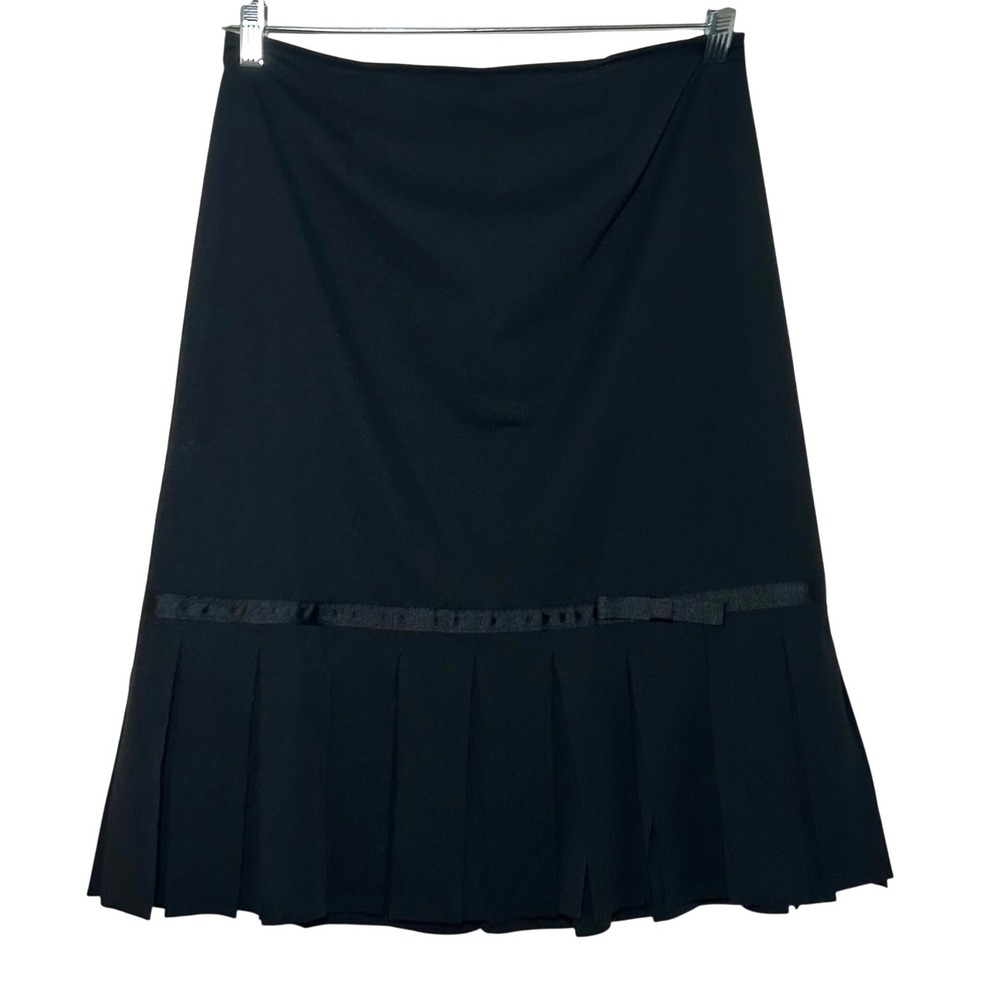 Dressbarn Womens Black Pleated Hem A-Line Skirt Ribbon Bow Detail Size 10